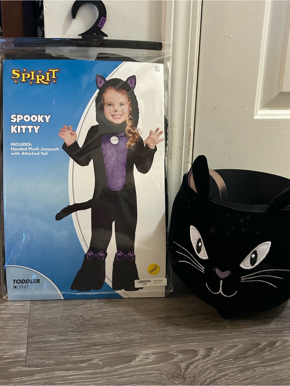 Black Cat Spooky Kitty Toddler Costume 5T-6T AND Treat Bucket